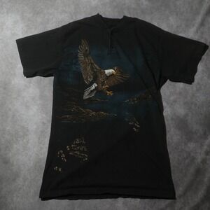 Vintage Art Unlimited Eagle Nature Graphic Henley Shirt Black Single Stitch XL